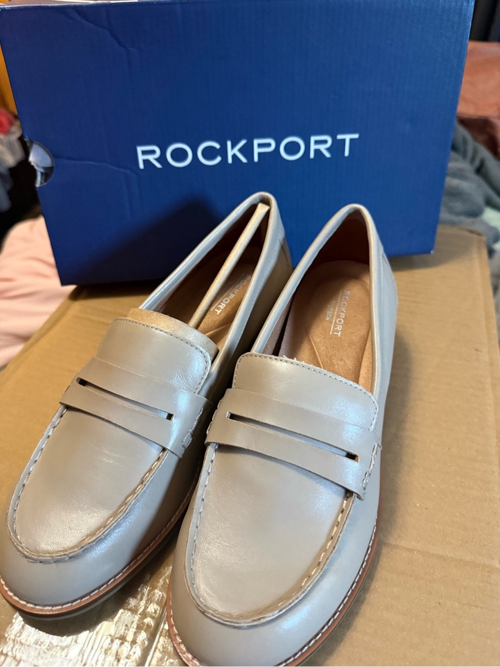 Rockport Women's Taupe Leather Penny Loafers